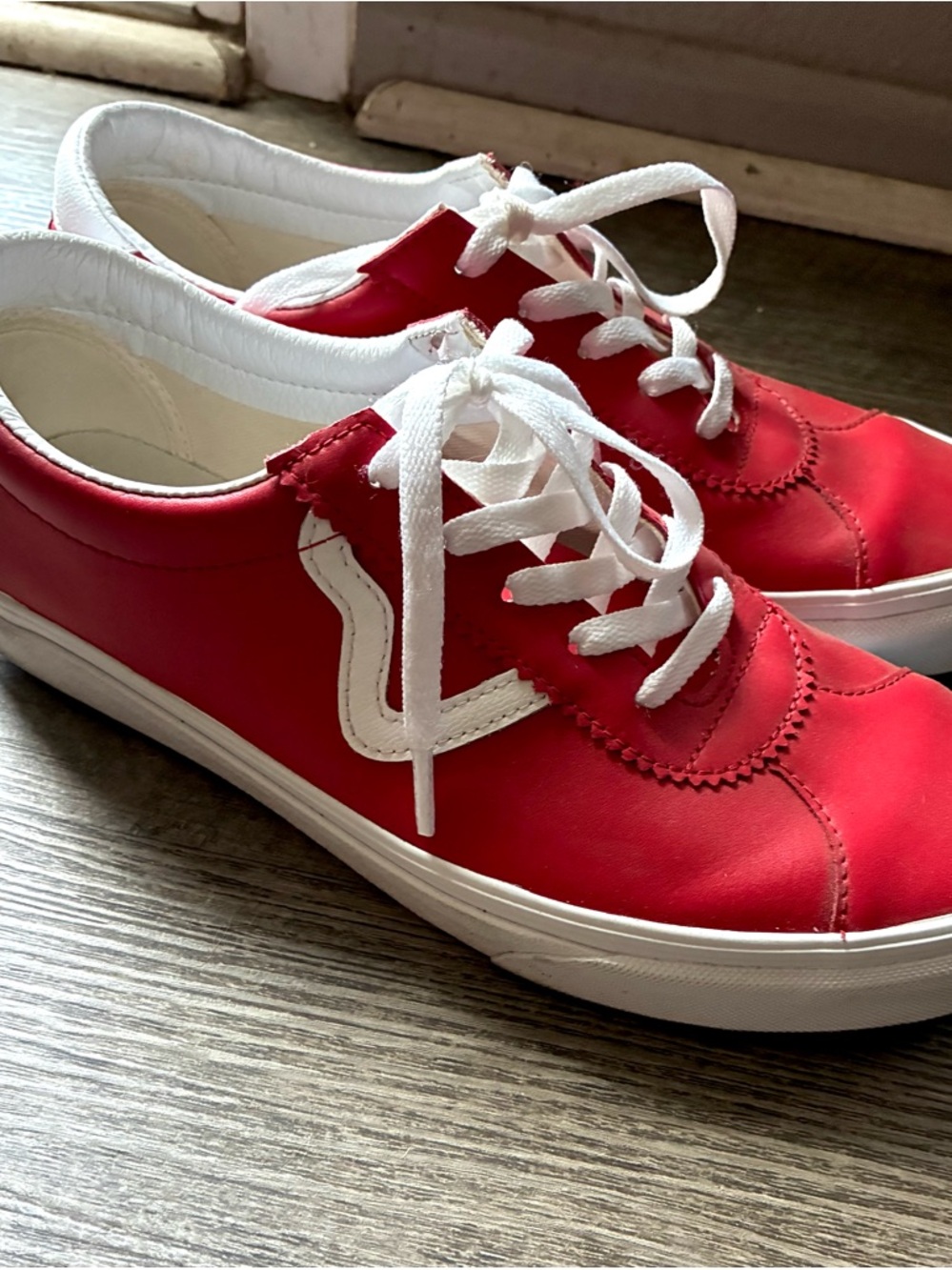 Vans Red and White Low-Top Lace-Up Sneakers